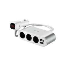 Зарядний пристрій HOCO 2xUSB 10.5W + 3x car socket silver (6957531050896)