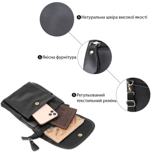 Сумка Vintage Шкіряна чоловіча через плече Чорна (20467)