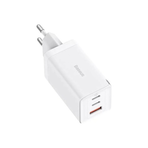Зарядний пристрій Baseus 2xUSB-C 65W + 1xUSB GaN + cable USB-C to USB-C 100W 1.0m white (CCGP120202)