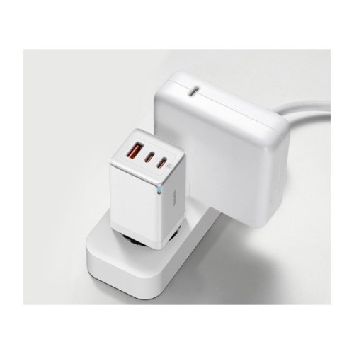 Зарядний пристрій Baseus 2xUSB-C 65W + 1xUSB GaN + cable USB-C to USB-C 100W 1.0m white (CCGP120202)