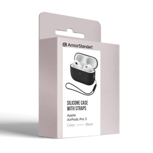 Чохол для навушників Armorstandart Silicone Case with straps For Apple AirPods Pro 3 Black (ARM91276)