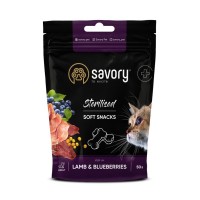 Ласощі для котів Savory для стерилізованих, ягня з чорницями 50 г (4820232631416)