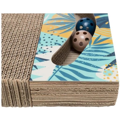 Дряпка (кігтеточка) для котів Trixie картонна з м'ячиками та м'ятою 38×5×30 см (4011905480060)