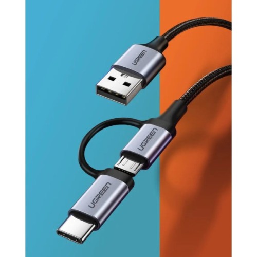 Дата кабель USB 2.0 AM to USB-C + Micro 5P 1.0m 3A US177 black Ugreen (30875)