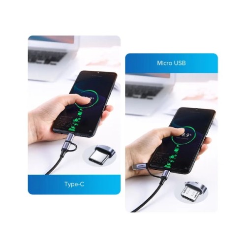 Дата кабель USB 2.0 AM to USB-C + Micro 5P 1.0m 3A US177 black Ugreen (30875)