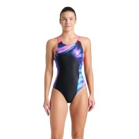 Купальник Arena Dreamhline Swimsuit V Back 008328-500 чорний, фіолетовий, бірюзовій 44 (3468337427988)