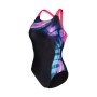 Купальник Arena Dreamhline Swimsuit V Back 008328-500 чорний, фіолетовий, бірюзовій 44 (3468337427988)