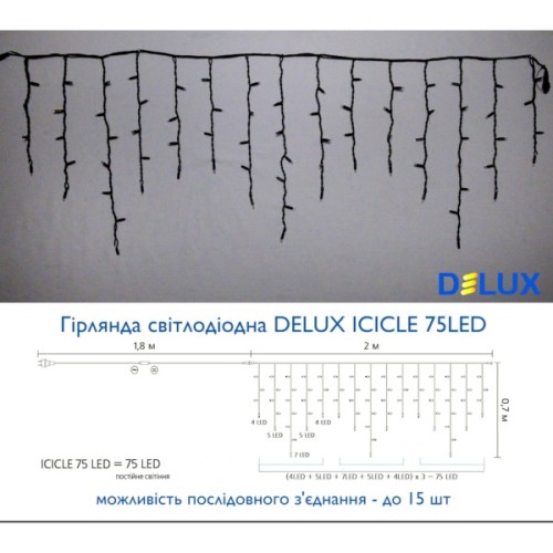 Гірлянда Delux Icicle 75LED 2x0.7m білий/чорний IP44 EN (90016589)