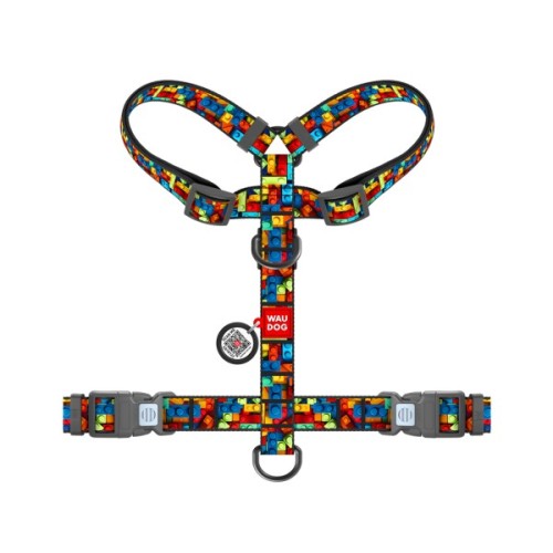 Шлея для собак WAUDOG H-подібна анатомічна Nylon з QR адресником "Блоки" пластиковий фастекс S (343-4056)