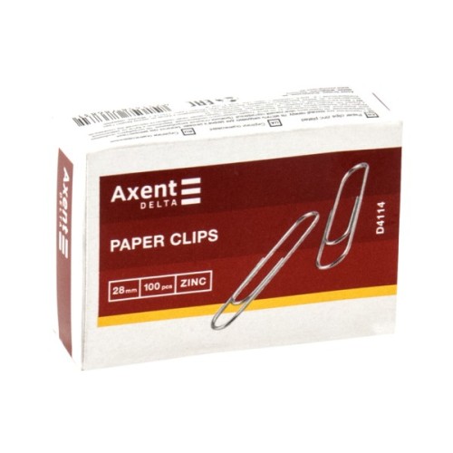 Скріпки канцелярські Axent оцинковані 28 мм 100 шт (картонна упаковка) (D4114)