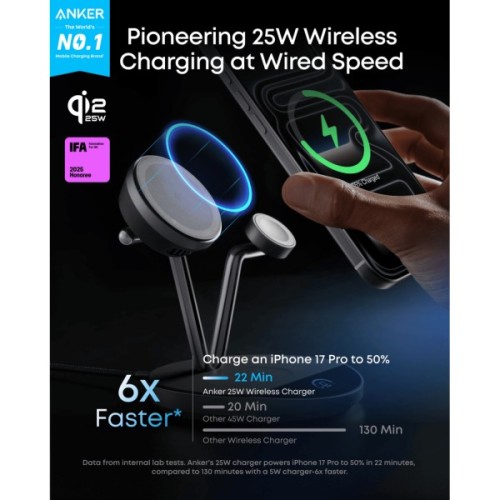 Зарядний пристрій Anker Wireless 3-in-1 MagGo 25W AirCool Dock Stand black (B25X7G11)