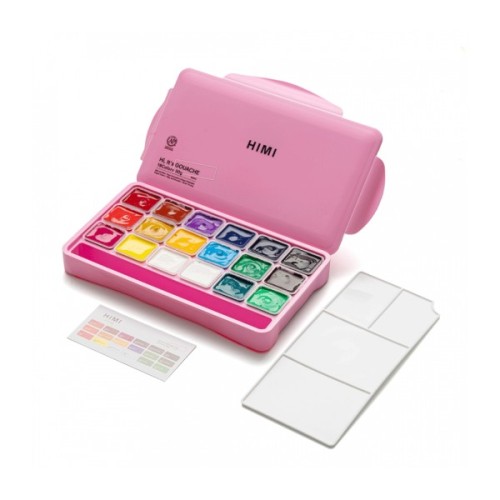 Гуашеві фарби HIMI Jelly Cup 18 кольори по 30 мл,, рожевий пластик.пенал (6974712453697)