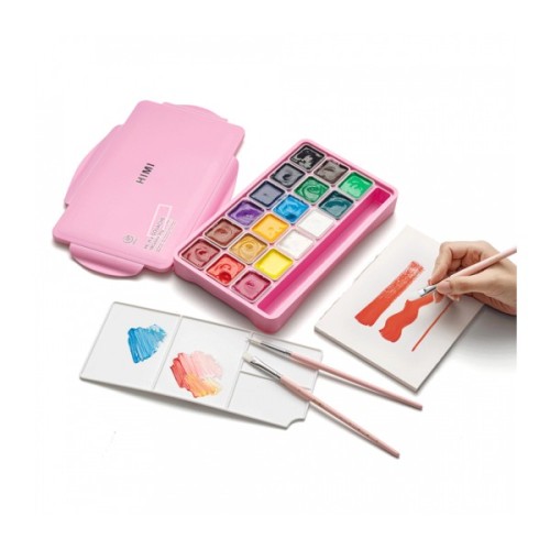 Гуашеві фарби HIMI Jelly Cup 18 кольори по 30 мл,, рожевий пластик.пенал (6974712453697)