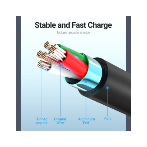 Дата кабель USB 2.0 AM to Micro 5P 1.0m 3A black Vention (COLBF)