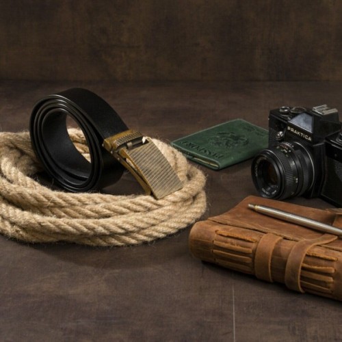 Ремінь Vintage Чоловічий з латунною пряжкою Чорний (20331)