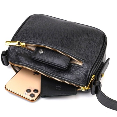 Сумка Vintage На плече крос-боді з натуральної шкіри Чорна (22127)