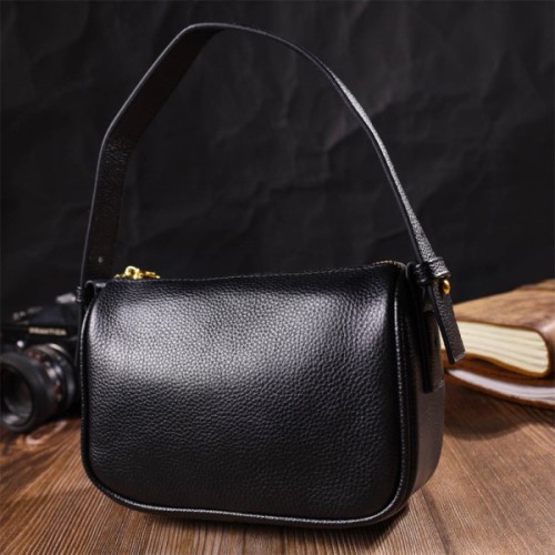 Сумка Vintage На плече крос-боді з натуральної шкіри Чорна (22127)