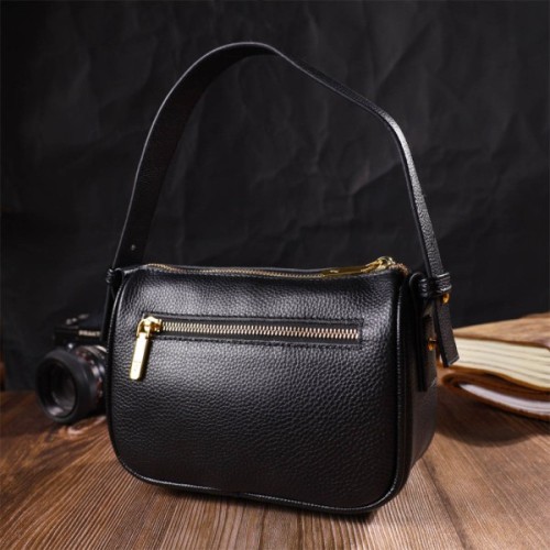 Сумка Vintage На плече крос-боді з натуральної шкіри Чорна (22127)