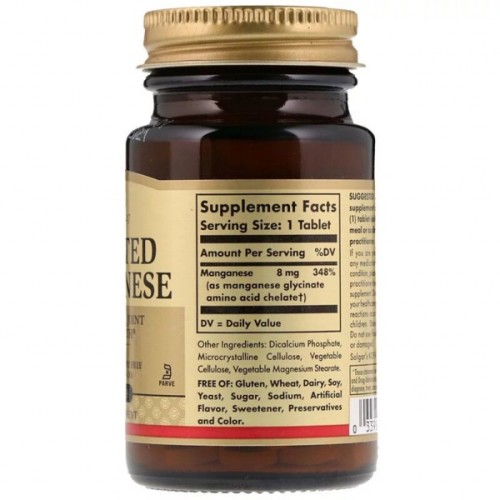 Мінерали Solgar Марганець, Chelated Manganese, 100 таблеток (SOL-00720)