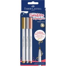 Набір маркерів Faber-Castell тонких для декору Goldfaber Creative Marker Metallic Brush, 3 кольори, В (пензель) (33005)