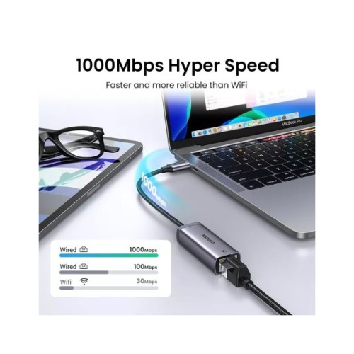 Перехідник USB-C to RJ45 Ethernet 1000Mbps gray Ugreen (40322)