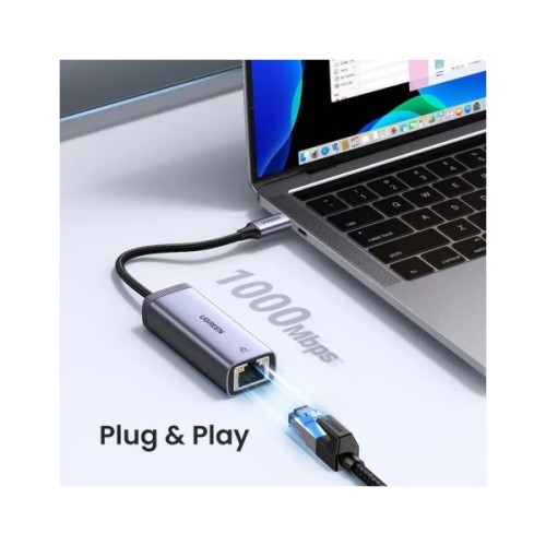 Перехідник USB-C to RJ45 Ethernet 1000Mbps gray Ugreen (40322)