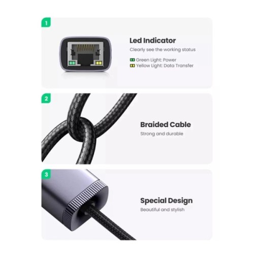 Перехідник USB-C to RJ45 Ethernet 1000Mbps gray Ugreen (40322)