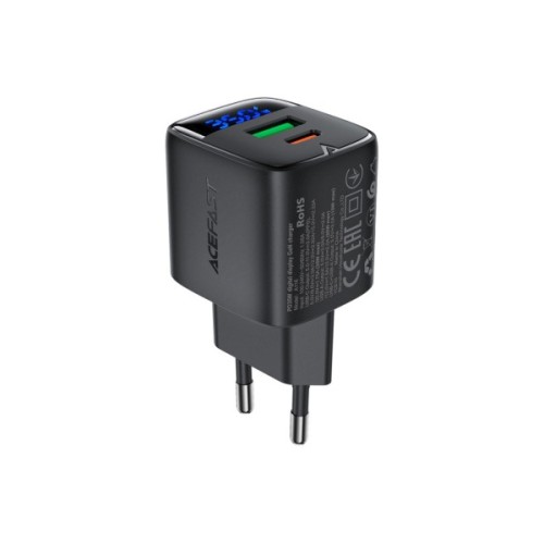 Зарядний пристрій Acefast 1xUSB-C + 1xUSB 35W GaN with digital display black (6974316284468)