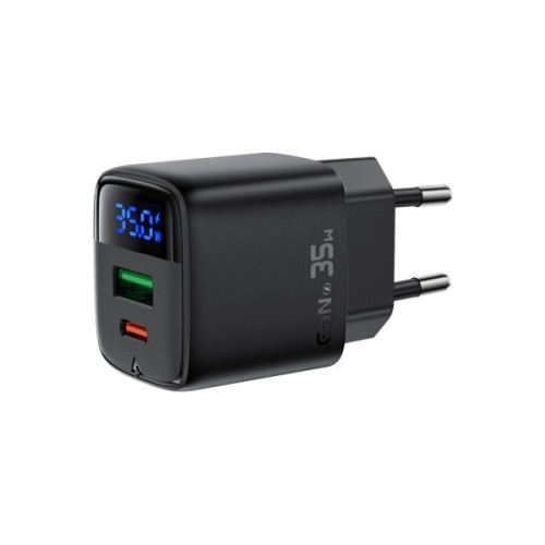 Зарядний пристрій Acefast 1xUSB-C + 1xUSB 35W GaN with digital display black (6974316284468)