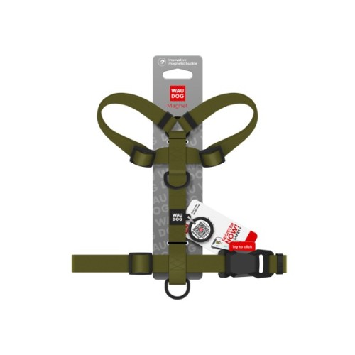 Шлея для собак WAUDOG Magnet анатомічна Н-подібна з QR-паспортом, магнітна пряжка-фастекс S хакі (262231)