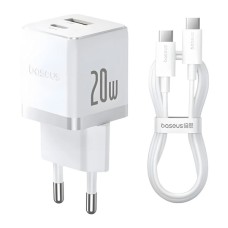 Зарядний пристрій Baseus 1xUSB-C 20W + 1xUSB white + cable USB-C to USB-C 60W 1.0m (P10111608213-01)