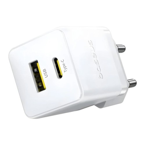 Зарядний пристрій Baseus 1xUSB-C 20W + 1xUSB white + cable USB-C to USB-C 60W 1.0m (P10111608213-01)