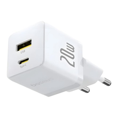 Зарядний пристрій Baseus 1xUSB-C 20W + 1xUSB white + cable USB-C to USB-C 60W 1.0m (P10111608213-01)