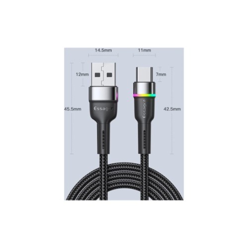 Дата кабель USB 2.0 AM to USB-C 1.0m 3A LED black Essager (EXCT-XCD01)