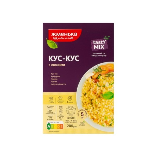 Крупа Жменька Розсипчастий Кус-кус з овочами в пакетиках для варки 4х50 г (4820152182494)