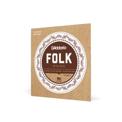 Струни для гітари D'Addario Folk Nylon Ball End Silver Wound / Black Treble (EJ32)