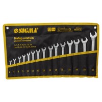 Ключ Sigma набір ріжково-накидних 15шт 6-22мм CrV satine, тк чохол (6010131)