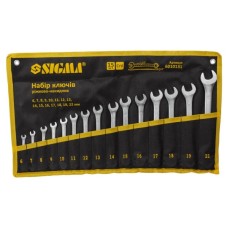 Ключ Sigma набір ріжково-накидних 15шт 6-22мм CrV satine, тк чохол (6010131)