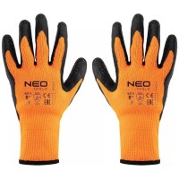 Захисні рукавиці Neo Tools латексне покриття, поліестер, р.8, помаранчево чорні (97-612-8)