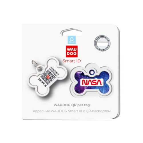 Адресник для тварин WAUDOG Smart ID з QR паспортом "NASA21", кістка 40х28 мм (0640-0148)