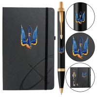 Ручка кулькова Parker IM 17 UKRAINE Black GT BP Тризуб-Ластівка + блокнот Parker + подар.упаковка GIFT24 (22032b24_T1230u)