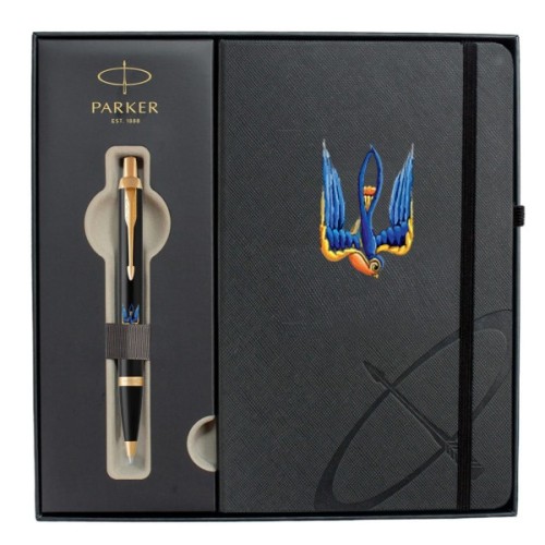 Ручка кулькова Parker IM 17 UKRAINE Black GT BP Тризуб-Ластівка + блокнот Parker + подар.упаковка GIFT24 (22032b24_T1230u)