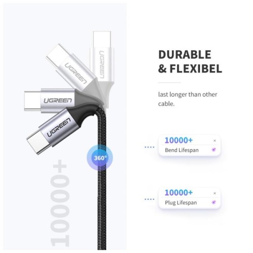 Дата кабель USB-C to USB-C 0.5m 3A 60W US261 black/gray Ugreen (50149)