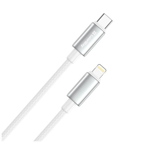 Дата кабель USB-C to Lightning 1.0m PD30W zinc alloy braided white ColorWay (CW-CBPDCL098-WT)