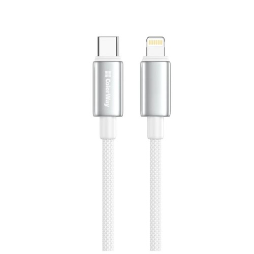 Дата кабель USB-C to Lightning 1.0m PD30W zinc alloy braided white ColorWay (CW-CBPDCL098-WT)
