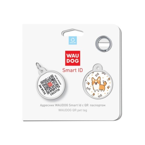 Адресник для тварин WAUDOG Smart ID з QR паспортом "Корги", круг 25 мм (0625-0212)