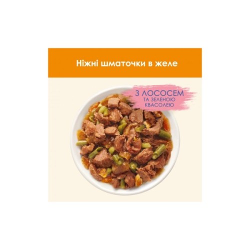 Вологий корм для кішок Purina Cat Chow Adult з лососем і зеленою квасолею в желе 85г (7613036595063)