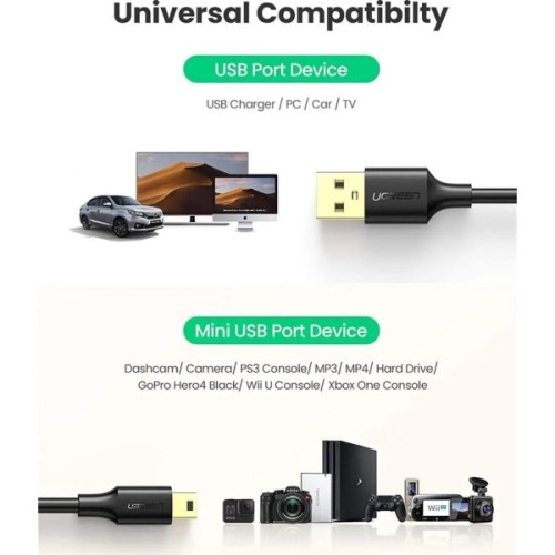 Дата кабель USB 2.0 AM to Mini 5P 3.0m 2A PVC black Ugreen (UGR-10386)