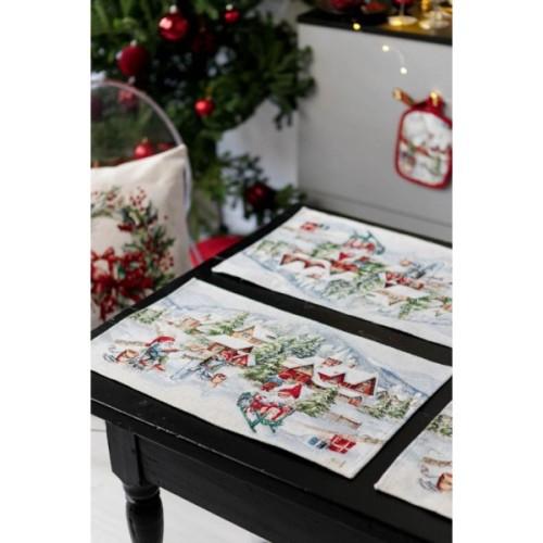 Серветка на стіл Прованс гобеленова з велюром Снігова зима 30х50 см (036440)