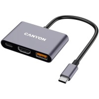 Концентратор Canyon hub DS-4 3in1 USB-C Grey (CNS-TDS4)